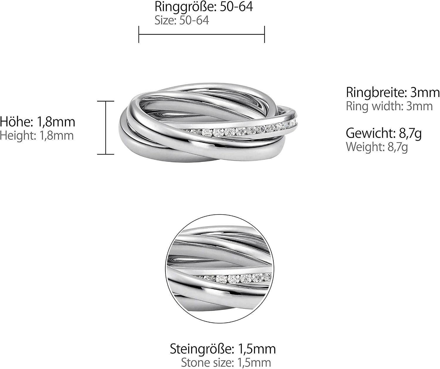 Heideman Women's Trini Ring Made of Stainless Steel Silver Coloured Polished Women's Ring for Women Roll Ring Play Ring Triple Ring Pack of 3 – Bild 4