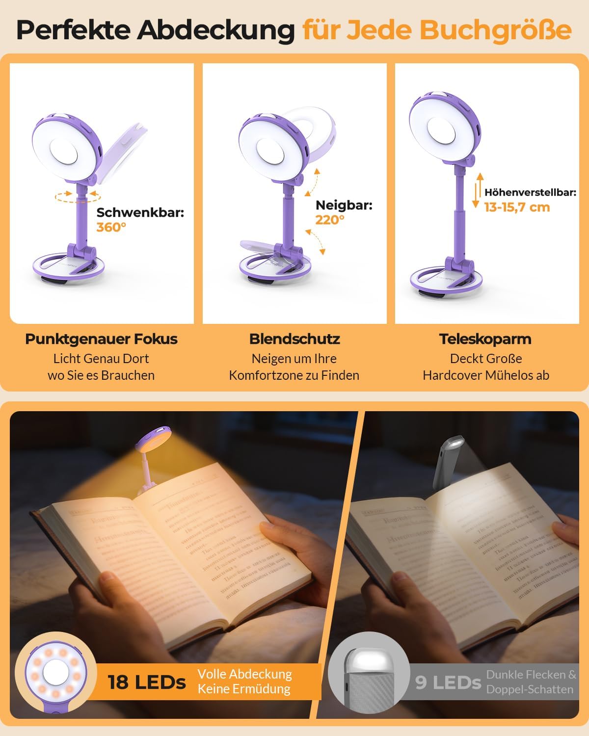 Reading Lamp Book Clamp Bed Book Lamp Rechargeable Reading Light – Bild 4