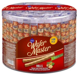 Wafer Master Waffle Rolls Filled with Hazelnut Cream, Coffee Pastries Bulk Pack (108 Pieces/648 g)