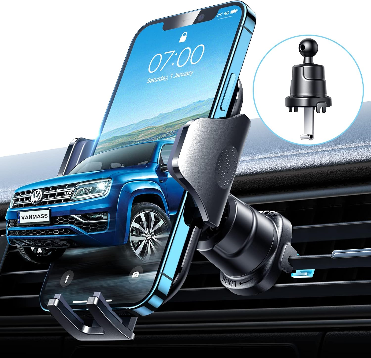 VANMASS 2026 Military Mobile Phone Holder Car Bombproof Ventilation Hook Mobile Phone Holder Car Ventilation 100% Secure Grip Mobile Phone Holder 360° Rotatable Car Holder Mobile Phone Car for iPhone