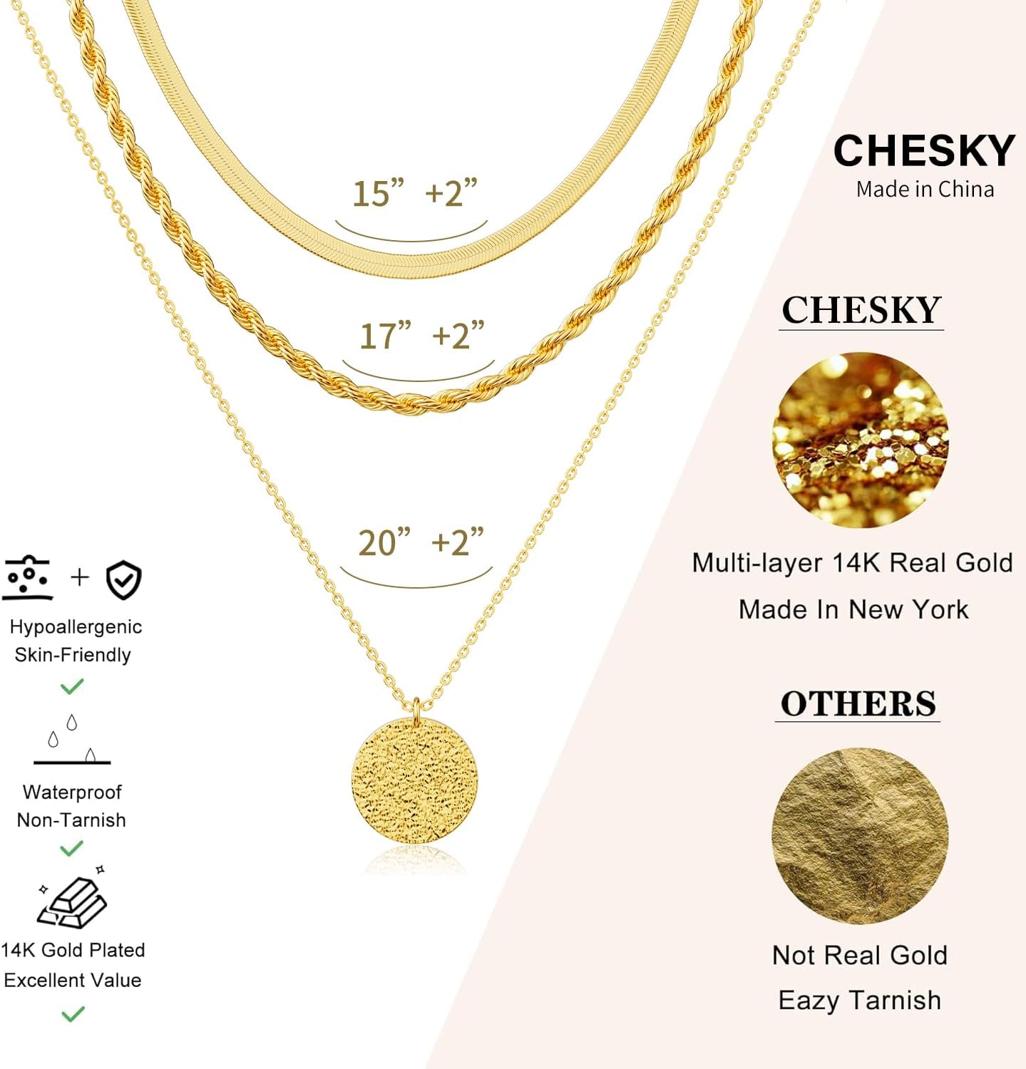 Multilayer Gold Chains for Women Fashion Delicate 14K Gold Plated Stackable Necklace with Cubic Zirconia Pendant Gold Jewelry Set for Women Gifts – Bild 6