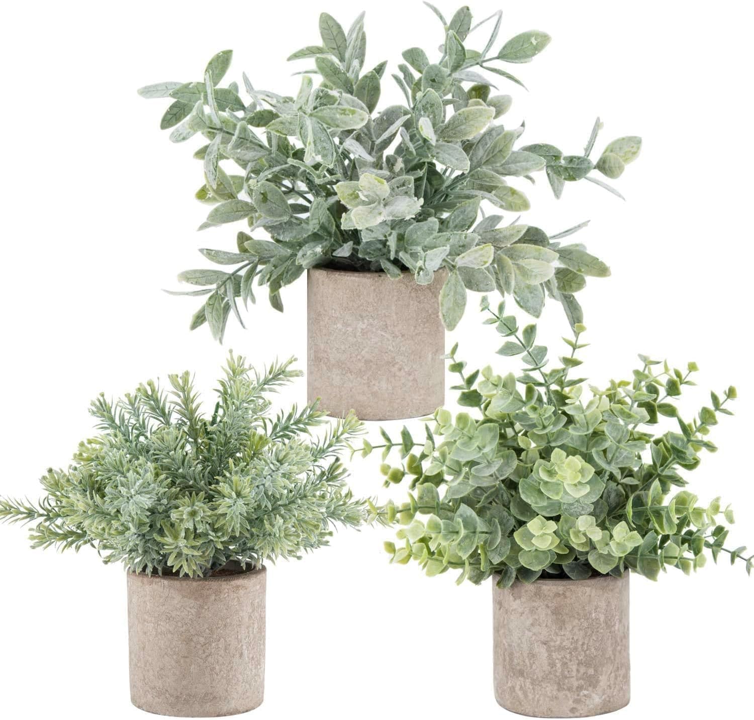 Der Rose Pack of 3 Artificial Plants Like Real Eucalyptus Plants Fake Plants for Decoration Living Room Bedroom Room Wall Decoration Bathroom Decoration (Grey)