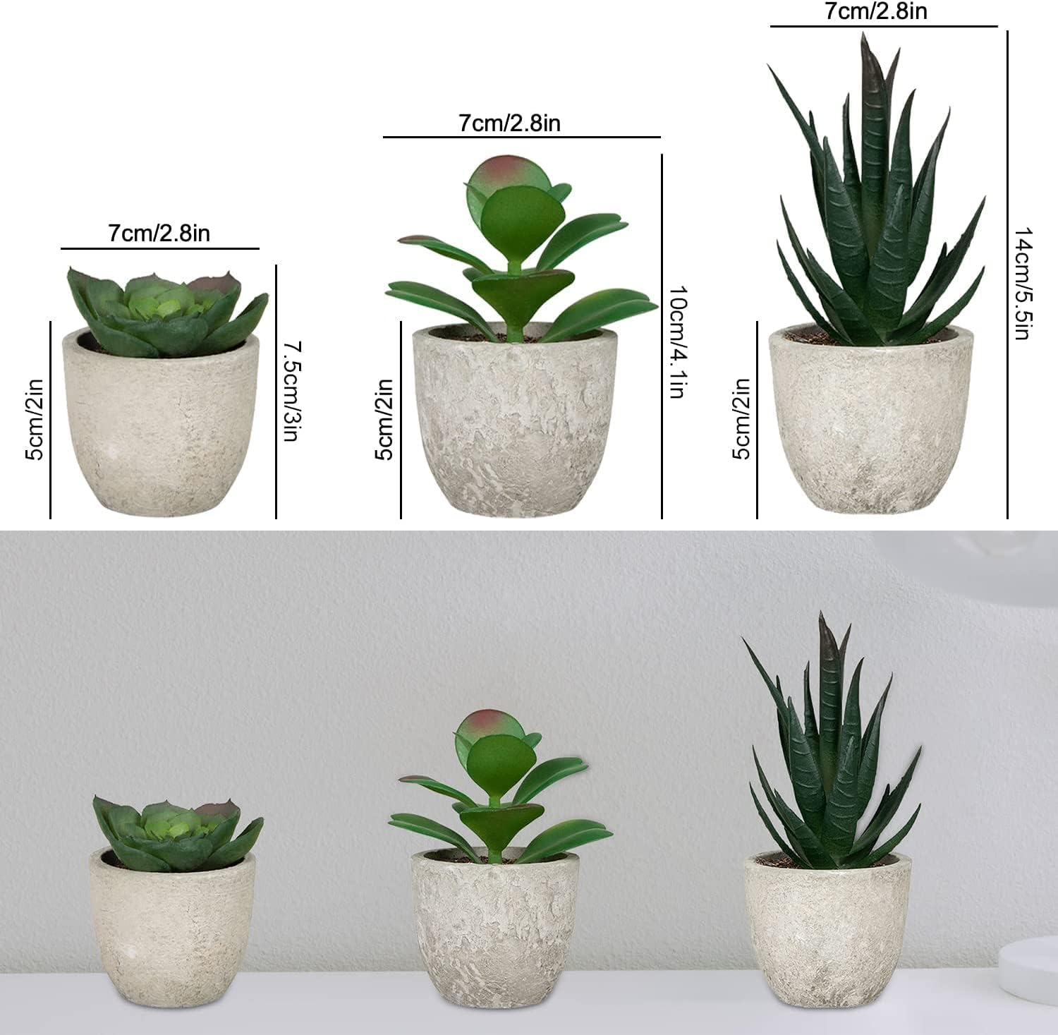 Set of 5 Artificial Plants, Artificial Plants in Pot, Artificial Plants Like Real for Indoor, Fake Plant Succulent Pot, Plastic Plant for Living Room, Bathroom, Desk, Windowsill Decoration – Bild 3