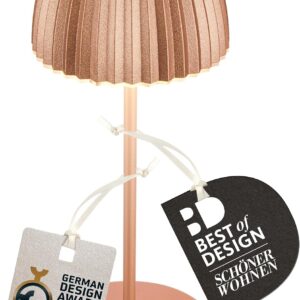 BRILONER Riffle Mini LED Table Lamp, Wireless, IP44, with Light Edge, Touch Dimmer, Replaceable Battery, Bedside Lamp, Battery-Operated, German Design Award Winner 2025, 8.5 x 20 cm, Copper-Coloured