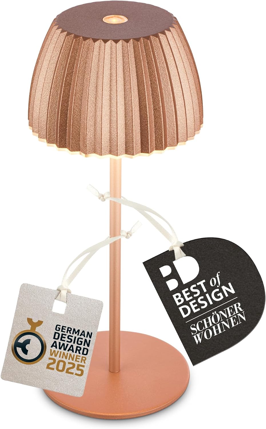 BRILONER Riffle Mini LED Table Lamp, Wireless, IP44, with Light Edge, Touch Dimmer, Replaceable Battery, Bedside Lamp, Battery-Operated, German Design Award Winner 2025, 8.5 x 20 cm, Copper-Coloured