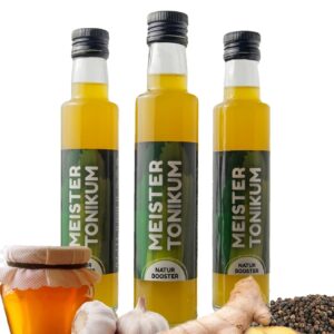 Meistertonikum Organic Vinegar from Superfoods 3 x 250 ml – Natural Vital Drink Smoothie with Turmeric, Lemon, Garlic, Ginger and More – Ideal Salad Dressing – Immune Booster Shot