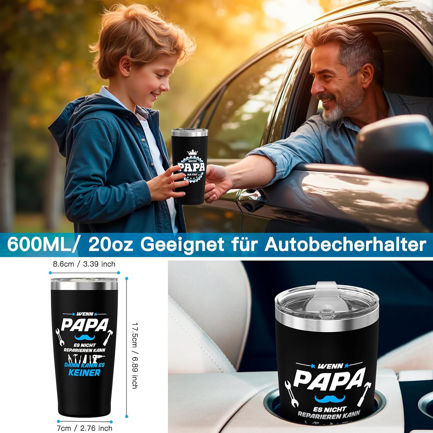 LILABIENE Thermal Mug Dad Car Mug Coffee Mug Coffee to Go Thermal Insulated Mug Gift for Father Father's Day Birthday Christmas 600 ml – Bild 5