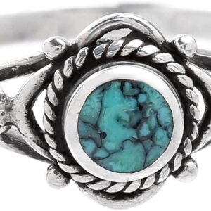 WINDALF Delicate Bohemian Ring Nemesia 7 mm Protection Stone Turquoise Friendship Ring 925 Sterling Silver