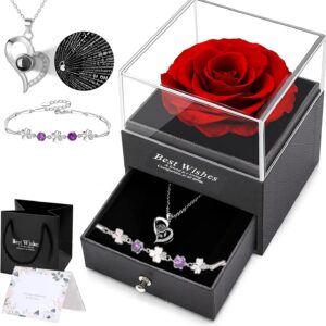Eternal Rose for Women, Gift Box with Chain Bracelet Red Infinity Roses Birthday Gift Mother Wife Girlfriend Grandma