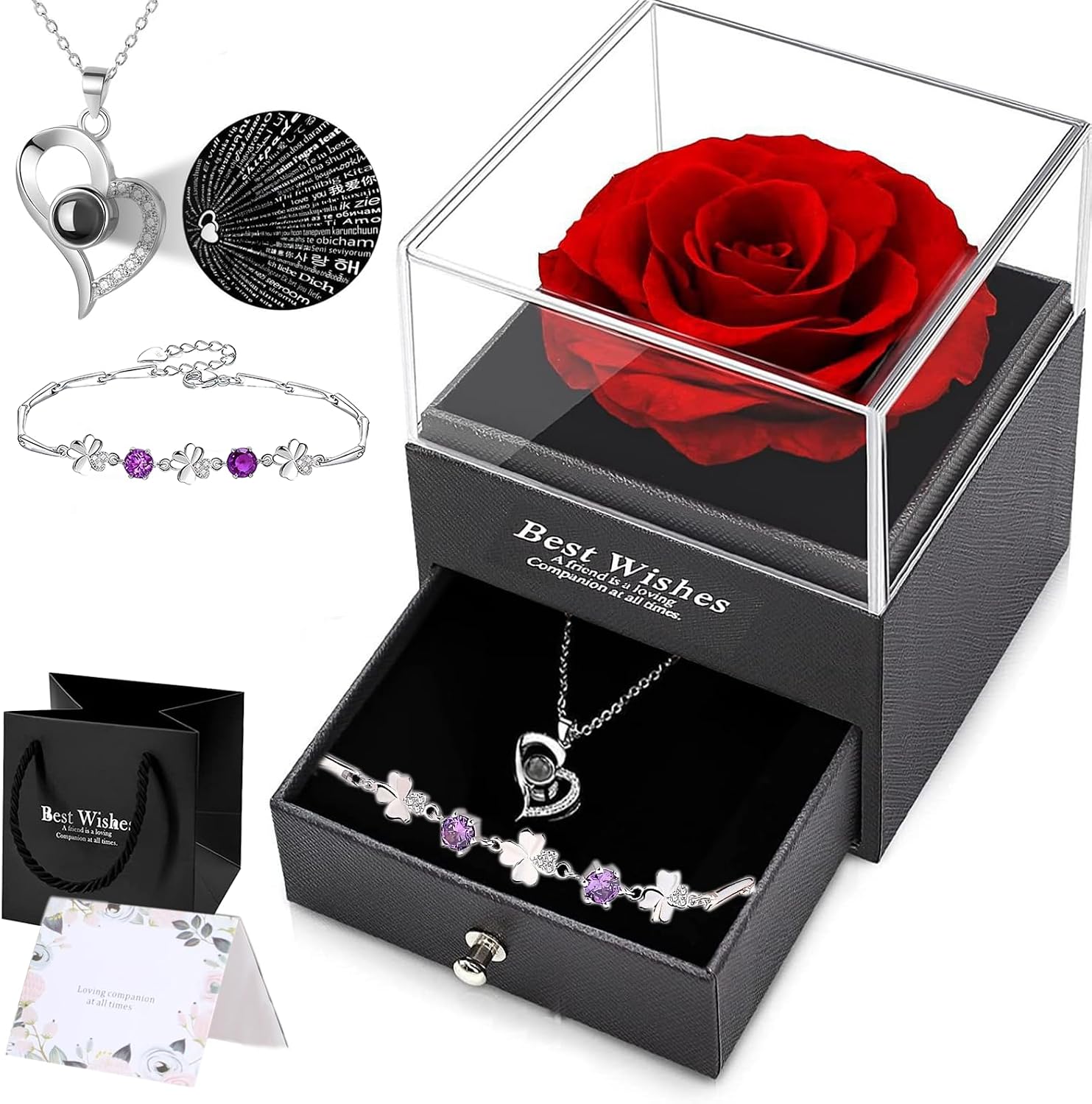 Eternal Rose for Women, Gift Box with Chain Bracelet Red Infinity Roses Birthday Gift Mother Wife Girlfriend Grandma