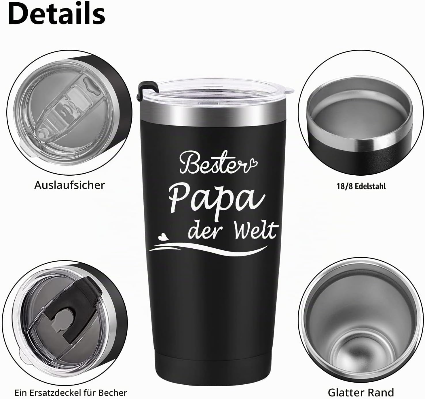 Livole Dad Gift, Best Dad in the World, Father's Day Mug, Gifts for Father's Day, Christmas, 600 ml Stainless Steel Thermal Mug – Bild 6