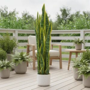 Easy Care Artificial Sansevieria in Pot - Realistic Decorative Artificial Plant for Living Room, Office & Hallway - Durable Decorative Green Plant for Indoor and Outdoor Use - Height: 90cm
