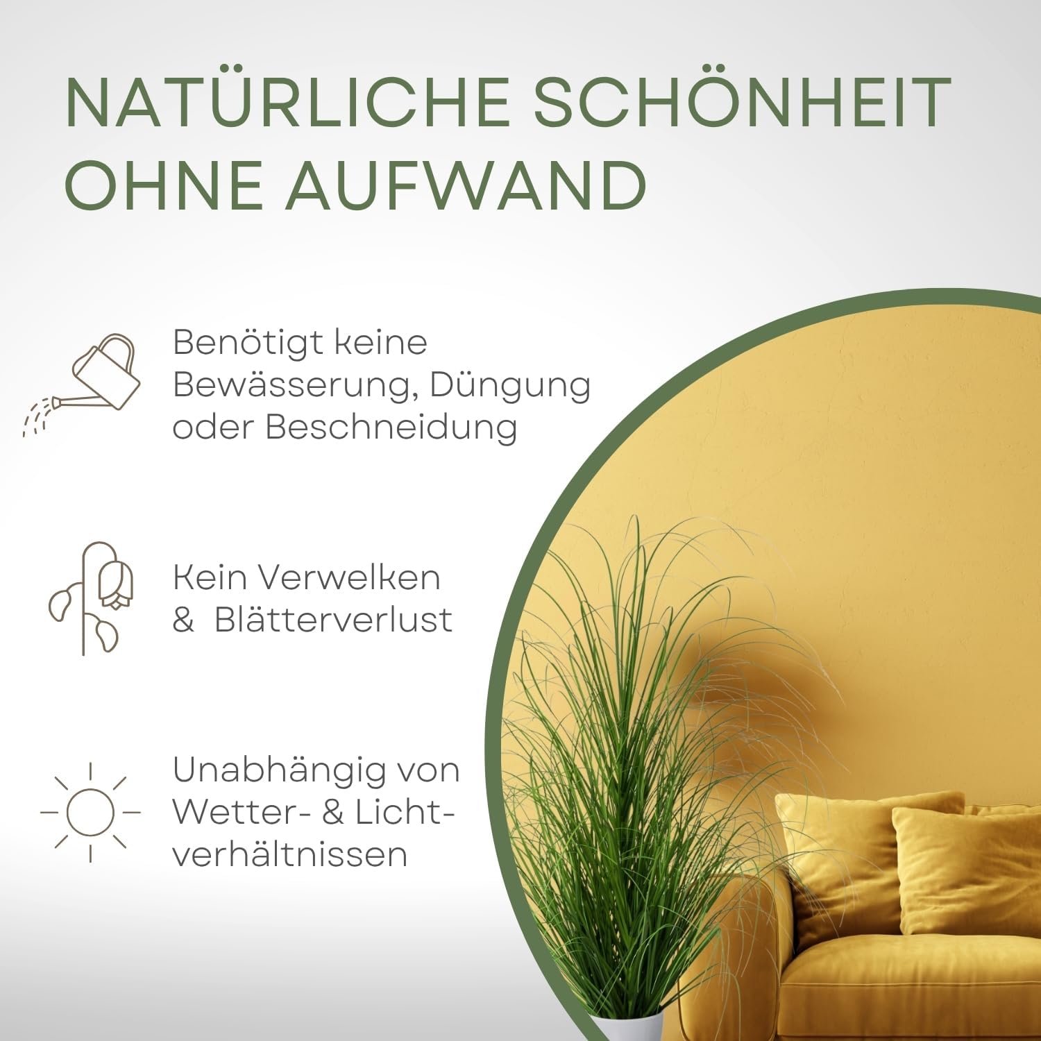 Large Artificial Grass Bush 90 cm in White Plastic Pot I Lifelike Decorative Grass in Pot White I Decorative Grass for Indoor I High-Quality Decorative Plant I Privacy Screen Decorative Artificial Plant – Bild 4
