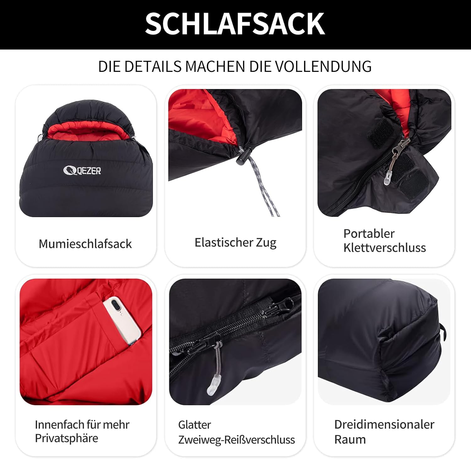 Down Sleeping Bag, Warm Lightweight Winter Sleeping Bag 0 °C to -23 °C for Adults and Children, 4 Seasons, Camping, Outdoor and Indoor – Bild 6