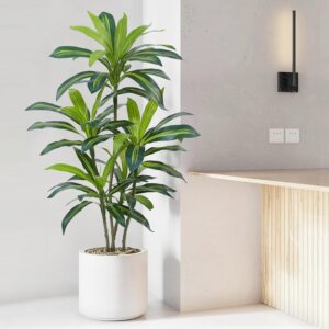 Dracaena Artificial Tree 120 cm Artificial Plants Dracaena Artificial Plants Large with Black Planter Artificial Plants Like Real for Indoor Home Living Room Decoration Bedroom Office (Pack of