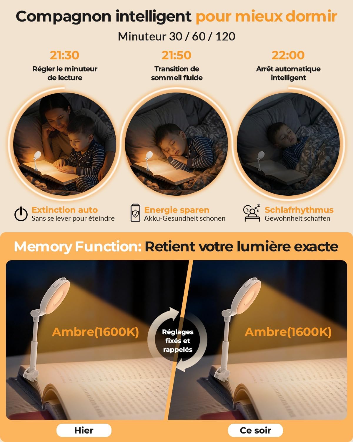 Reading Lamp Book Clamp Bed Book Lamp Rechargeable Reading Light – Bild 8