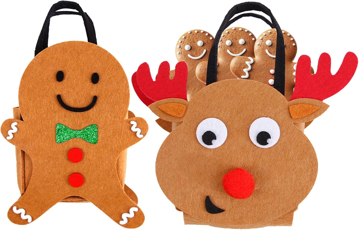 Zegaqae Christmas Candy Bags, Pack of 2 Festive Felt Storage Bags - Felt Treat Bags with Carry Handles | For Family and Friends, Neighbours, Colleagues and Children