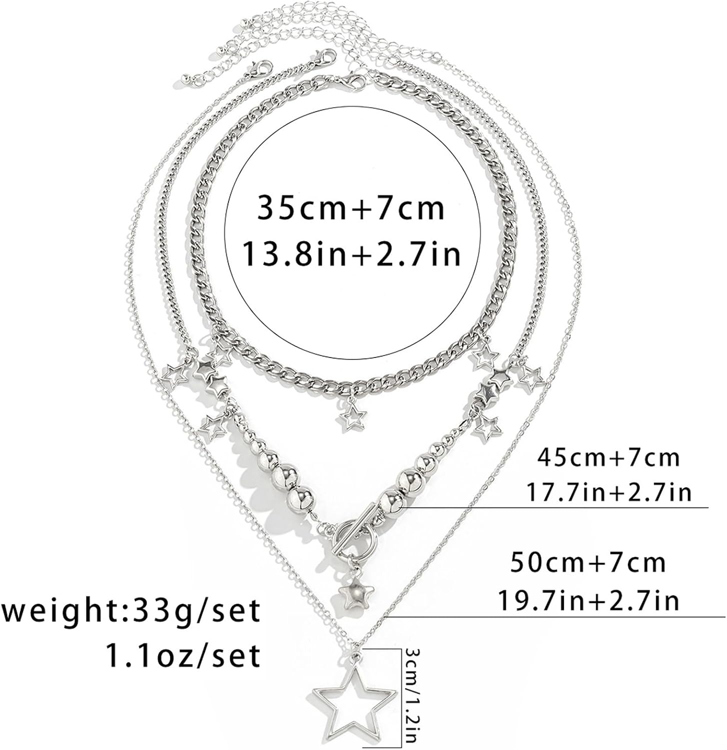 5 Pieces Silver Star Necklace, Women's Stud Earrings Necklace, Y2K Jewellery Set, Kawaii Cute Necklaces, Aesthetic Vintage Emo Jewellery – Bild 2