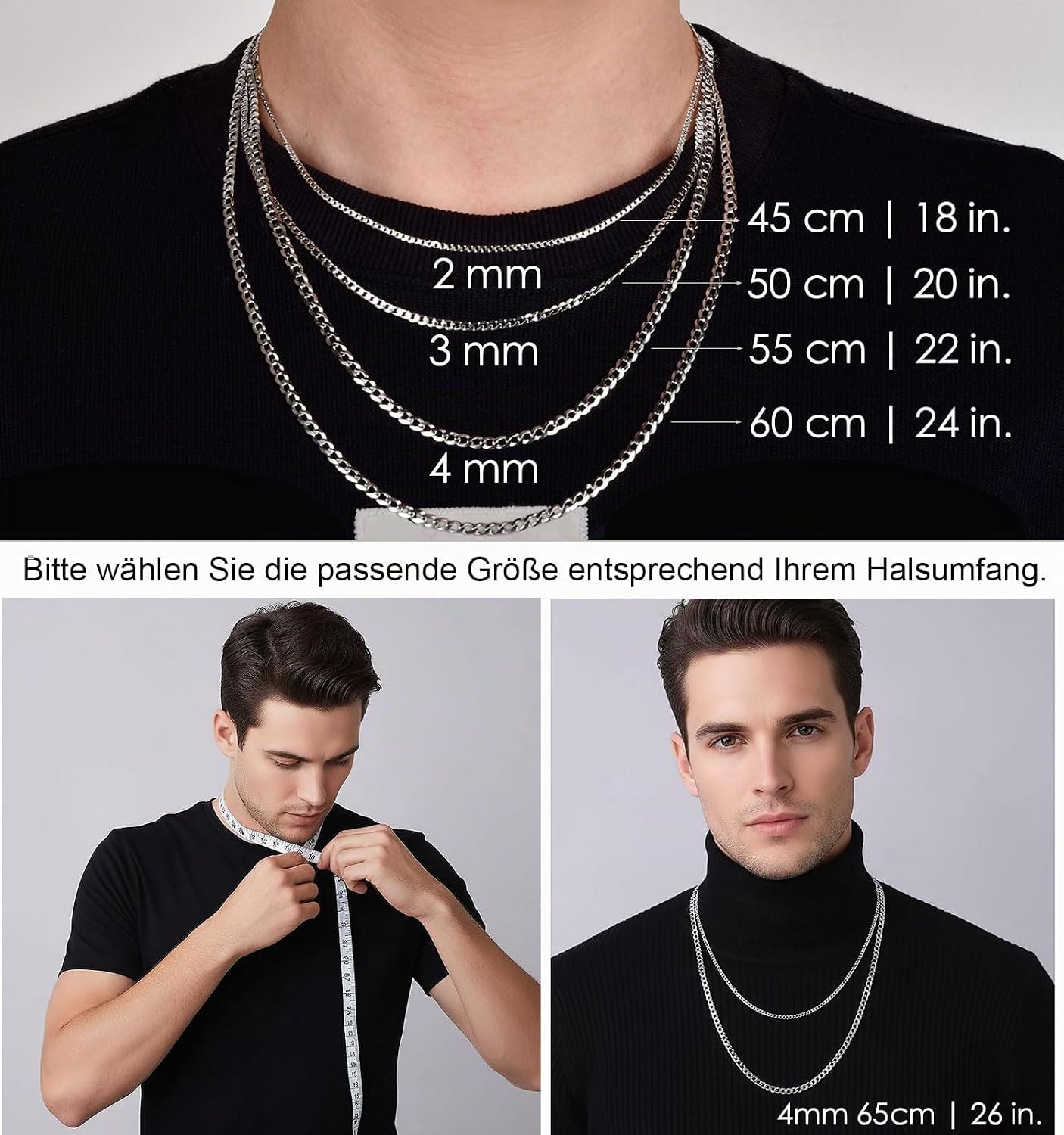925 Sterling Silver Curb Chain Real Silver Chain for Men Women 2/3/4mm Wide Thin Super Flat Multi-Row Chain High Quality Classic Necklaces for Everyday Use 45-65cm – Bild 4