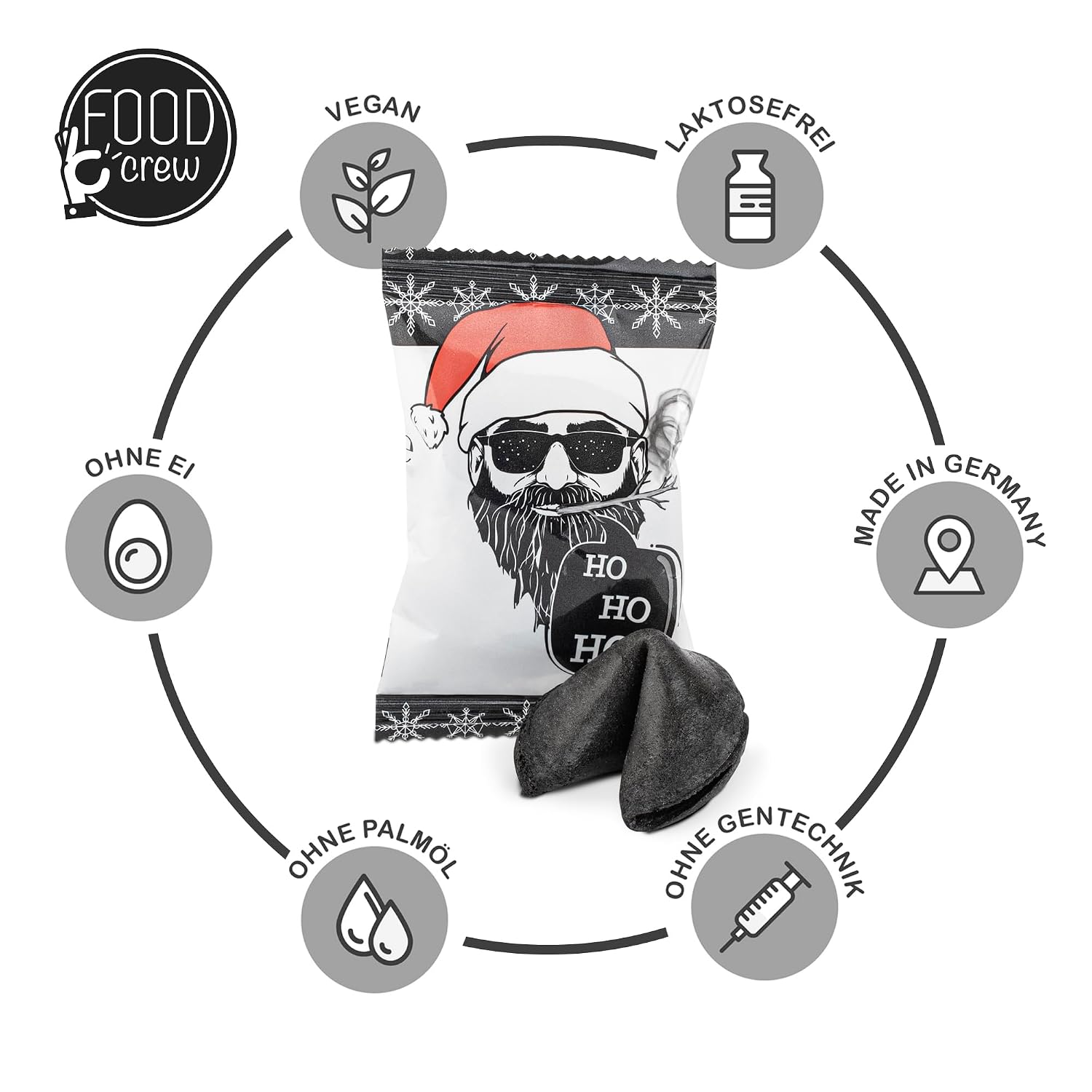 Food crew 36 x Christmas Lucky Biscuits Bad Santa - Black Lucky Cookies with Vanilla & Funny Anti-Christmas Sayings - Advent Calendar Filling & Secret Santa Gift, Vegan – Bild 3