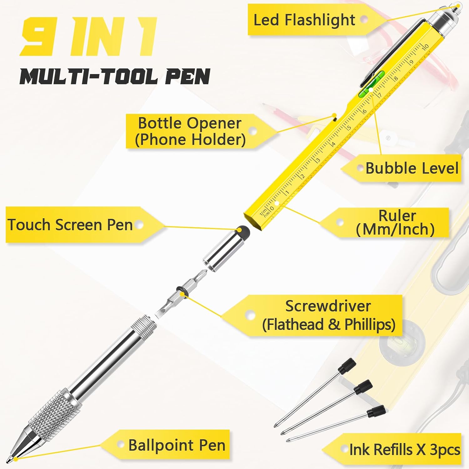 Chipate Gifts for Men, 9-in-1 Multifunctional Ballpoint Pen, Advent Calendar Filling, Men's Gifts, Birthday Gift, Christmas Gifts, Father's Day Gift, Gadgets for Men – Bild 3