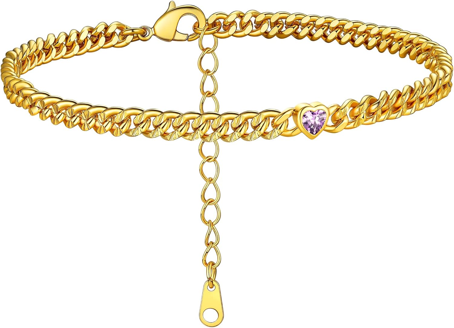 GoldChic Anklet Women's Gold Anklet for Women Girls 4 mm Wide Classic Curb Chain Anklet Bracelet Zirconia Anklet 22 cm + 5 cm Adjustable Summer Beach Foot Jewellery