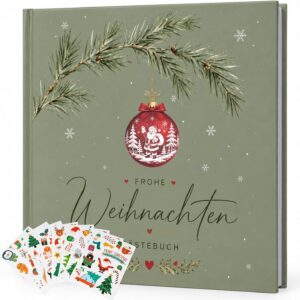 DEWEL Weihnachtliches Erinnerungsbuch – 68 Seiten aus dickem Premiumpapier,Es Drückt Nicht Durch,8 Stickerbögen, Hardcover-Erinnerungsalbum für Glückwünsche und Fotos zum Weihnachtsfest