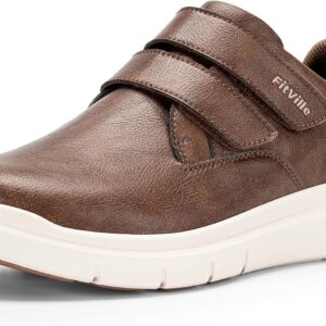 FitVille Shoes Men's Extra Wide Leather Shoes Business Casual Shoes Comfortable Trainers with Fastening Lightweight Casual Walking Shoes Slippers