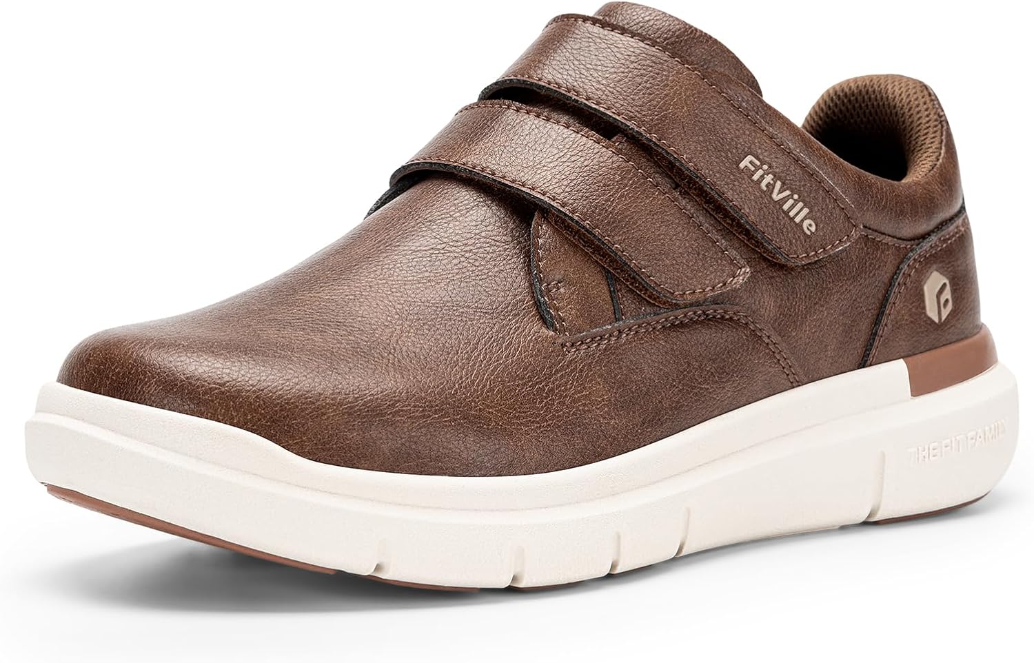 FitVille Shoes Men's Extra Wide Leather Shoes Business Casual Shoes Comfortable Trainers with Fastening Lightweight Casual Walking Shoes Slippers