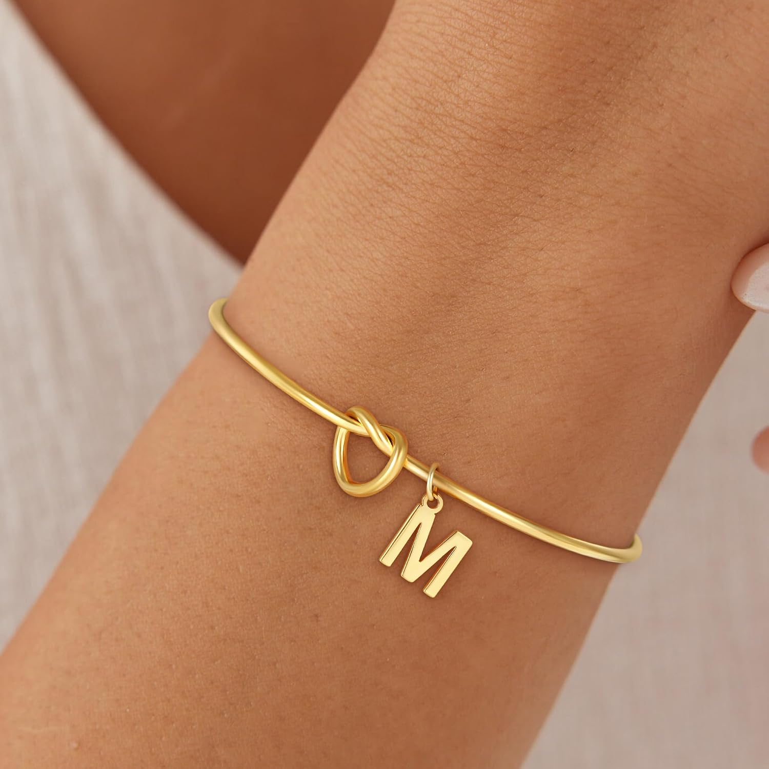 SLOONG Christmas Gifts for Women Girls Children 18K Gold/Silver Gold-Plated Knot Bracelet with Letters Monogram Bracelets Personalised Bracelet Jewellery Gifts for Women Girls Girlfriend – Bild 5