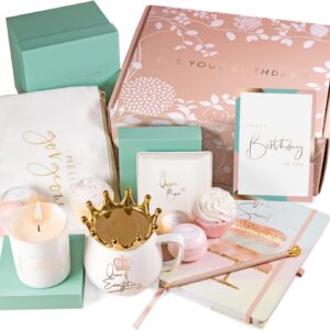 Happy Birthday Box for Women – Unique Birthday Gifts Best Friend, Sister, Daughter, Mother – Gift Baskets Her Birthday from Luxe England Gifts, Pink and Turquoise