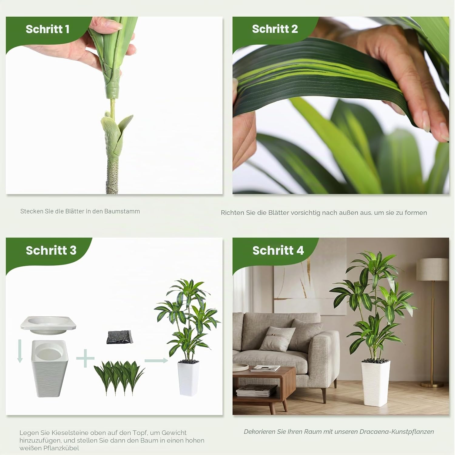 Artificial Dragon Tree Plants 150 cm Artificial Plants Large White Pot – Bild 6