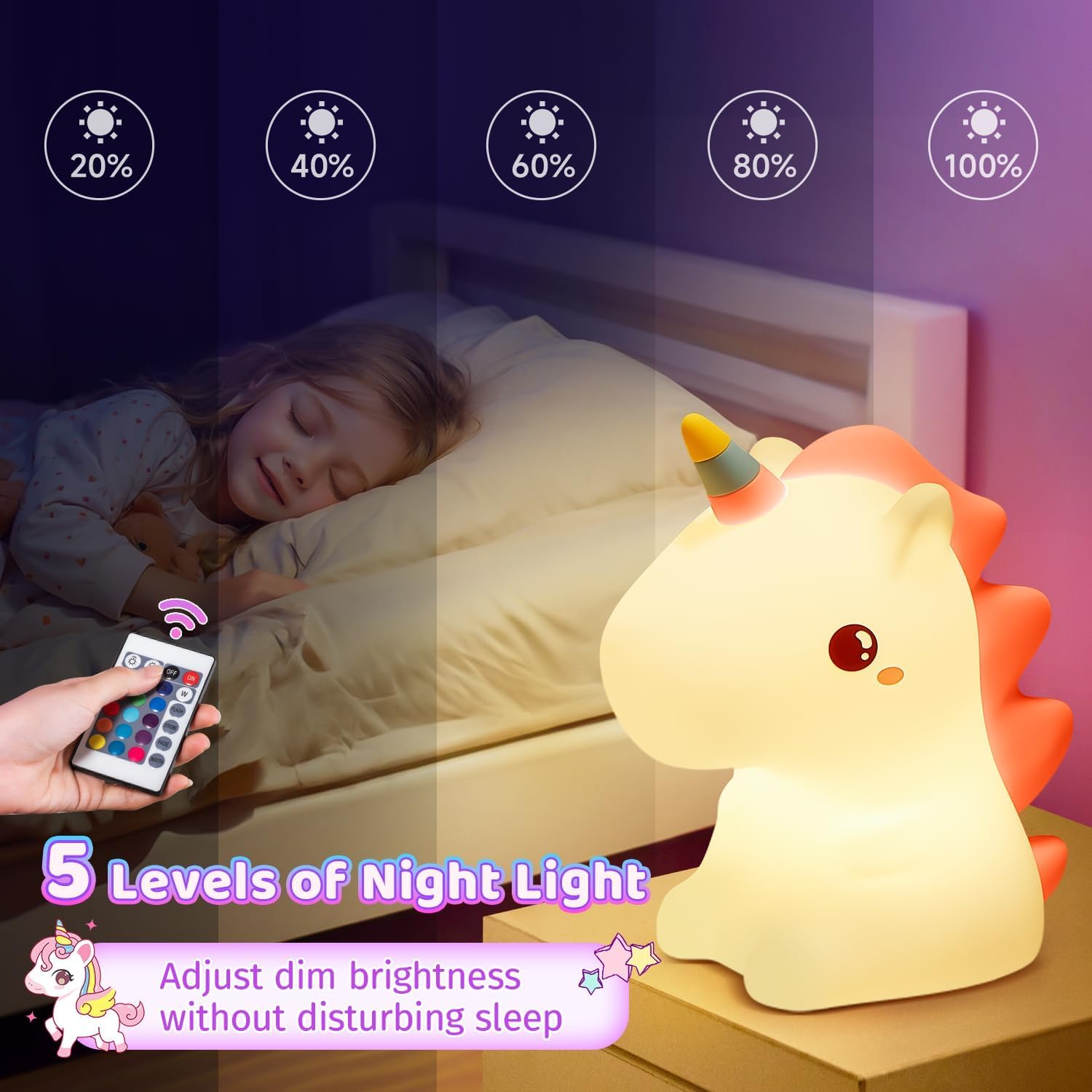 Children's Night Light, 16 Colours, 5 Brightness, Unicorn Night Light, Baby – Bild 5