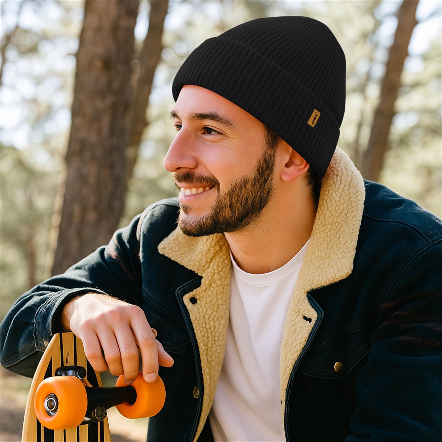 ATNKE Unisex Knitted Beanie Hat, Stretchy Thick Warm Fleece Lined Everyday Winter Soft with Cuffs Wooly Skull Hat Gifts for Men Dads and Women – Bild 7