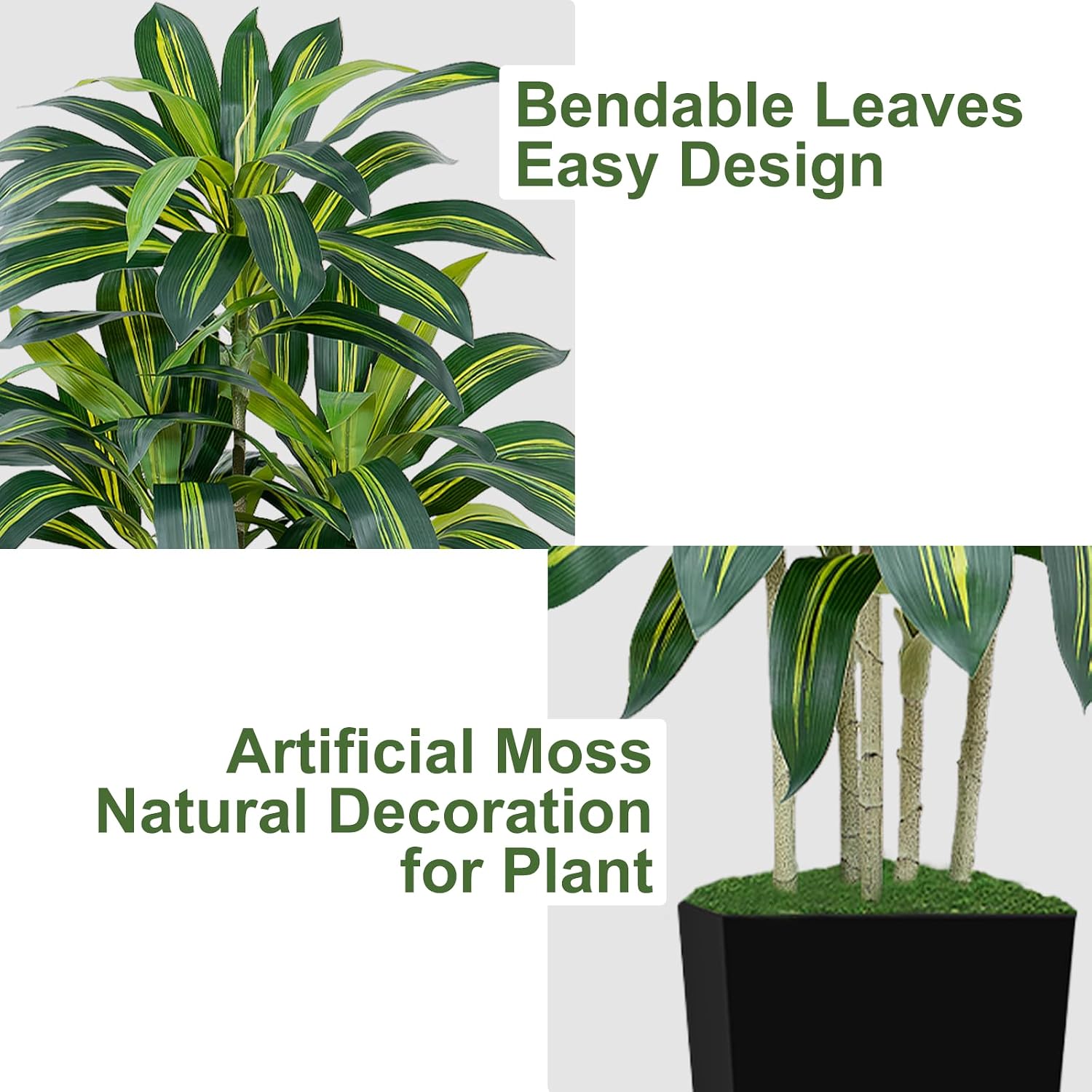 Dracaena Artificial Plant 180 cm with Black Planter, Artificial Palm Tree Large Like Real with 108 Leaves, Artificial Tree for Indoor Decoration, Living Room, Bedroom, Office, Garden, Home – Bild 4