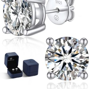 MomentWish Moissanite Diamond Stud Earrings 925 Silver / Gold 585, 1–4 Carat, Genuine Silver, Hypoallergenic VVS1 D Colour with GRA Certificate, Earrings Gift for Men Women 5/6.5/8 mm