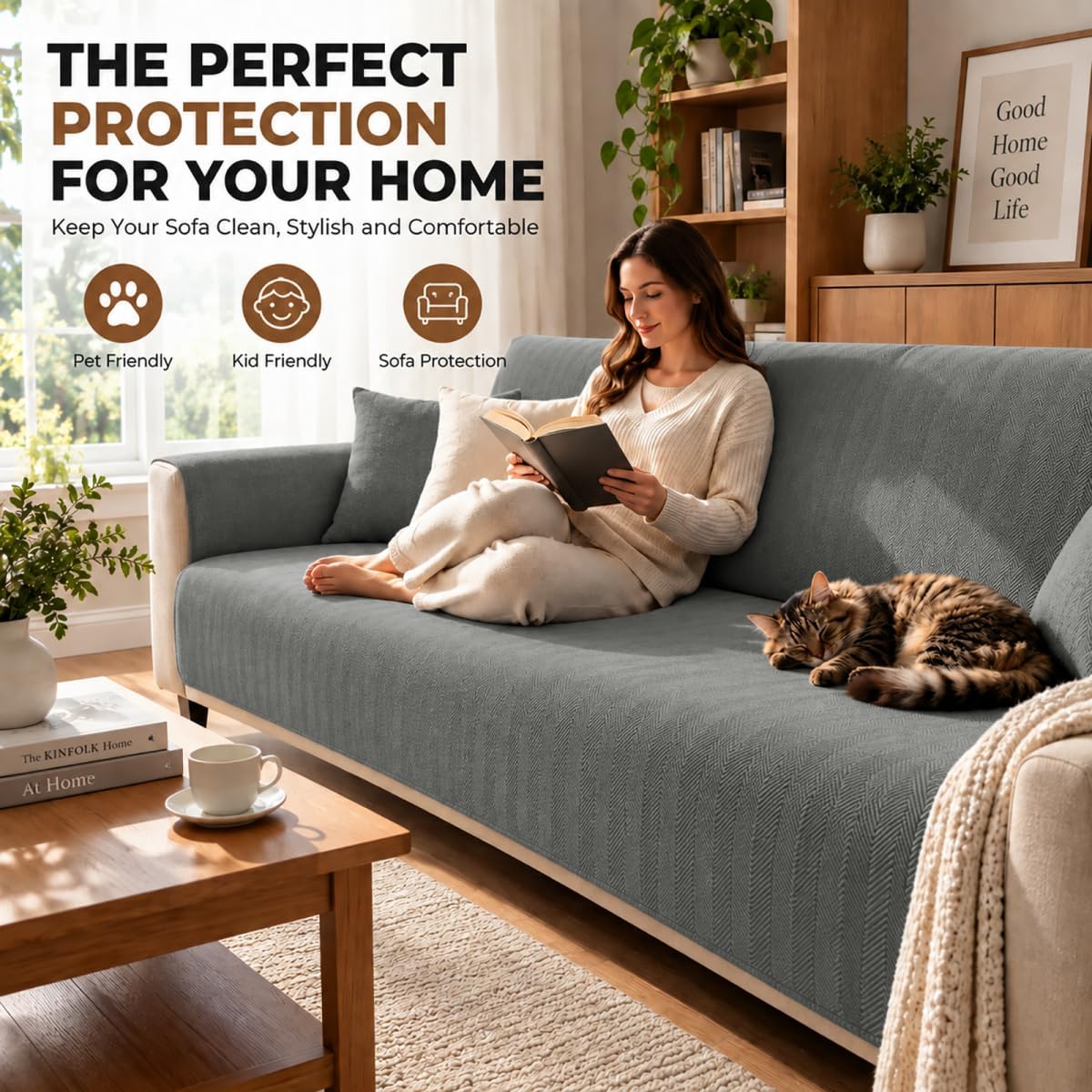 Sofa Cover, Throw Blankets for Sofa, Sofa Protector Non-Slip, Sofa Blankets for Seat, Sofa Cover L Shape 1/2/3/4-Seater Corner Sofa Cover, Couch Throw Dog Cat, Grey, 70 x 70 cm – Bild 2