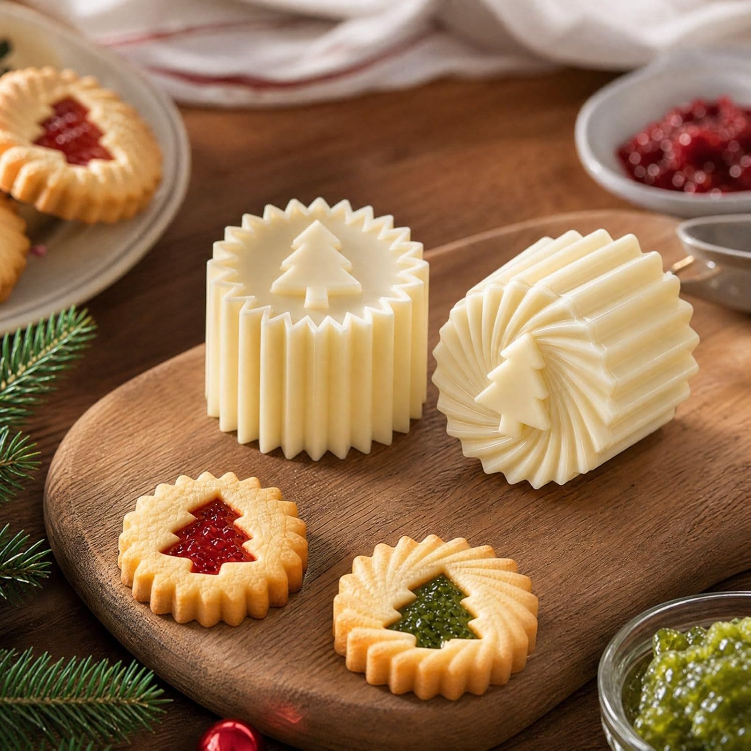 Creative Double-Sided Pastry Mould, 2-in-1 Mooncake Mould & Biscuit Stamp, Removable Dough Press with 2 Patterns, Christmas Round Hand Press Baking Mould for Biscuits, Pastries – Bild 2