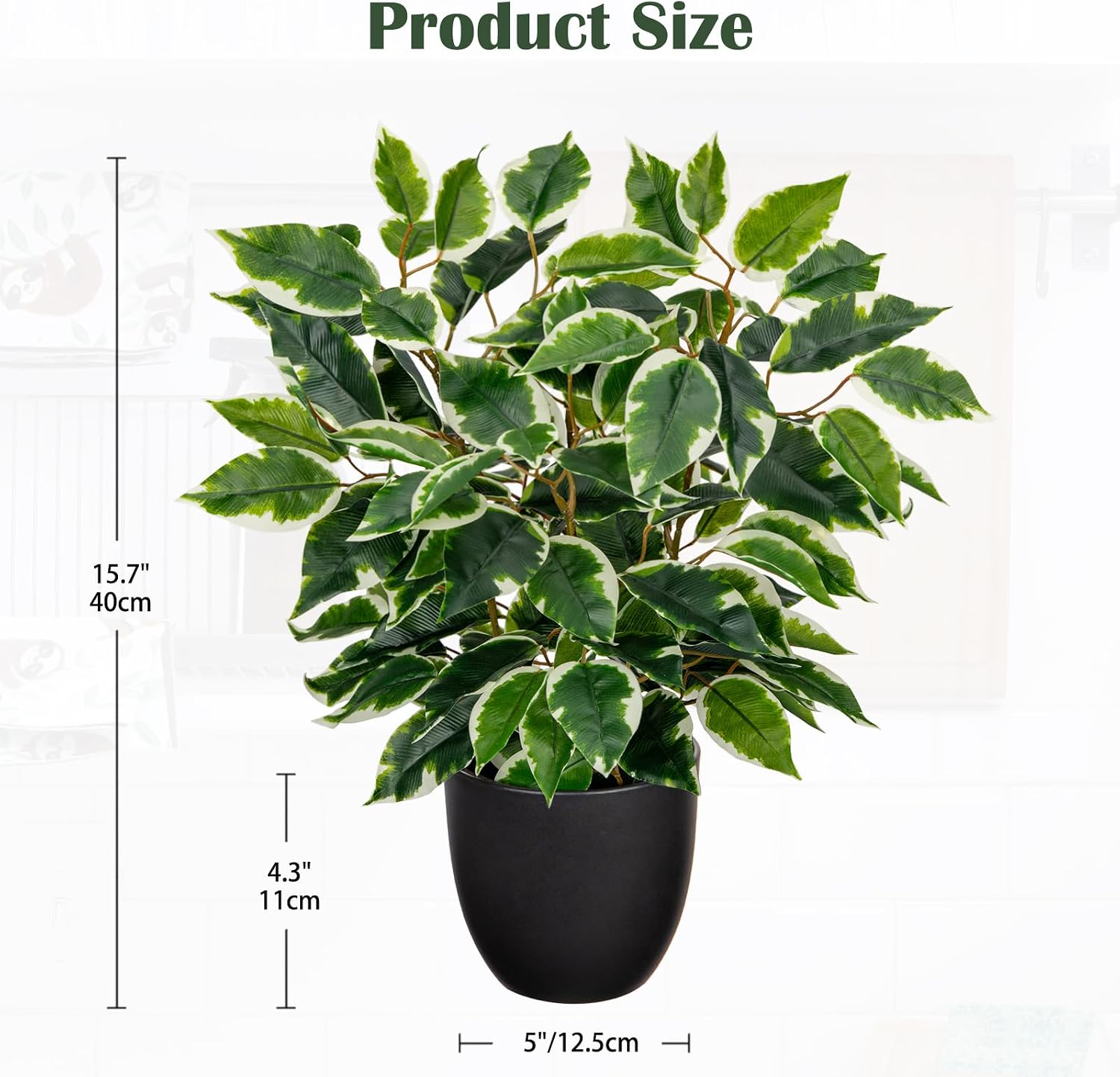 Hollyone Artificial Plants Like Real Ficus 40 cm Artificial Ficus Plants in Pot Green Plant Decorative Indoor Plant for Windowsill Living Room Bathroom Table Decoration Light Green – Bild 2