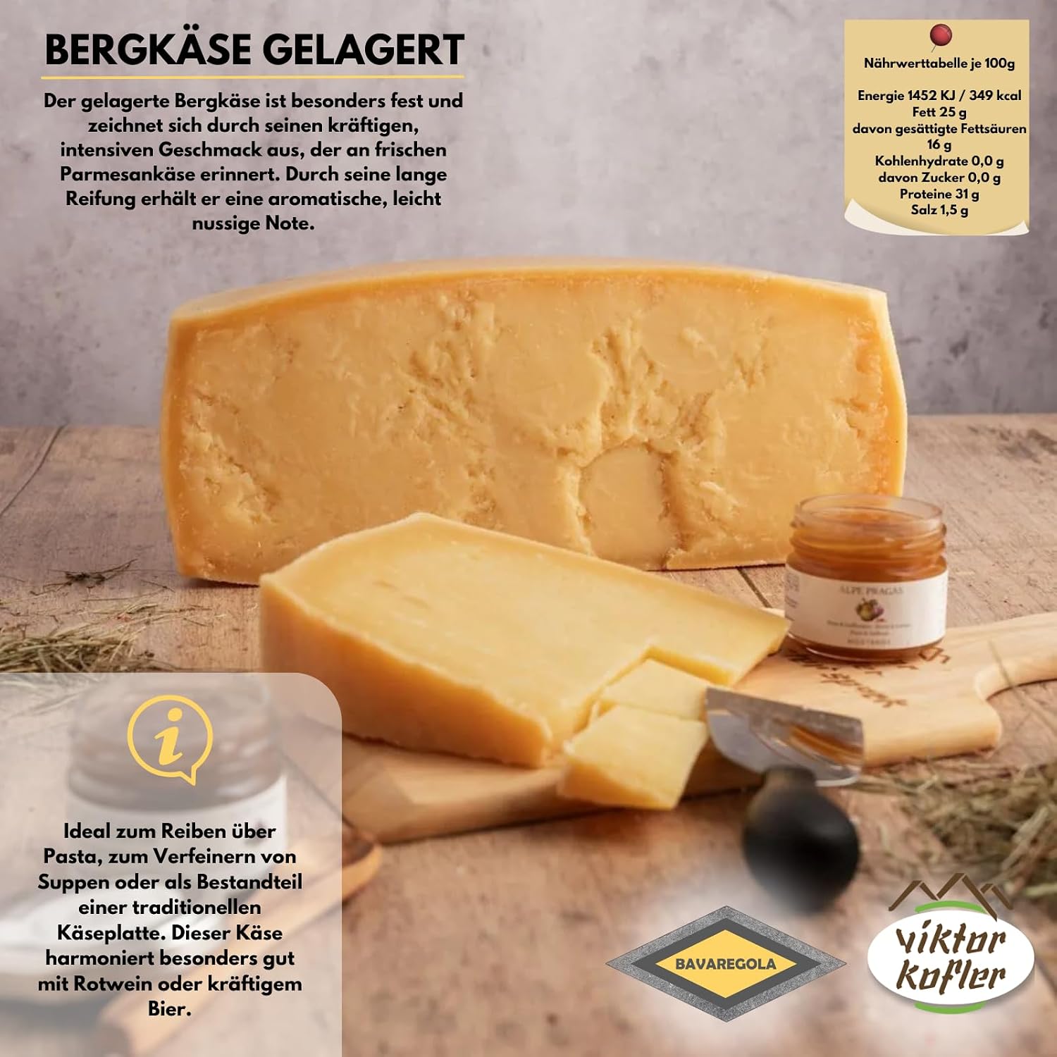 BAVAREGOLA South Tyrolean Cheese Gift Box – Gift Basket Filled with 5 Cheese Variations, Fig Mustard & Shaker Bread – Enjoyment Gift for Men and Women – Bild 3
