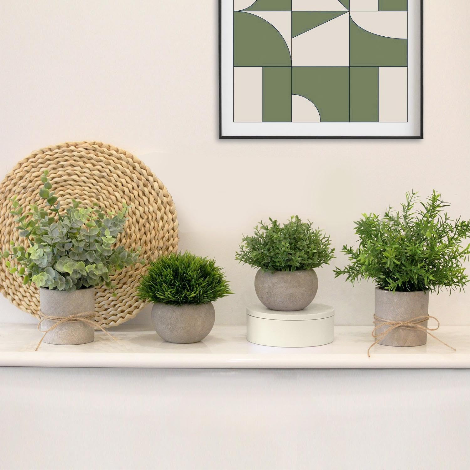YVONNEYI 4 Small Artificial Plants in Pot - Eucalyptus, Rosemary & Grass – Bild 8