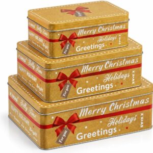 Bonsport Set of 3 Christmas Rectangular Biscuit Tins, Merry Christmas