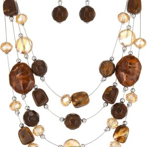 FULU AUTUMN Boho Multilayer Pearl Necklace Women's Pearl Statement Necklace and Earrings Set Fashion Jewellery for Mothers Wife Grandma Fashion Gifts