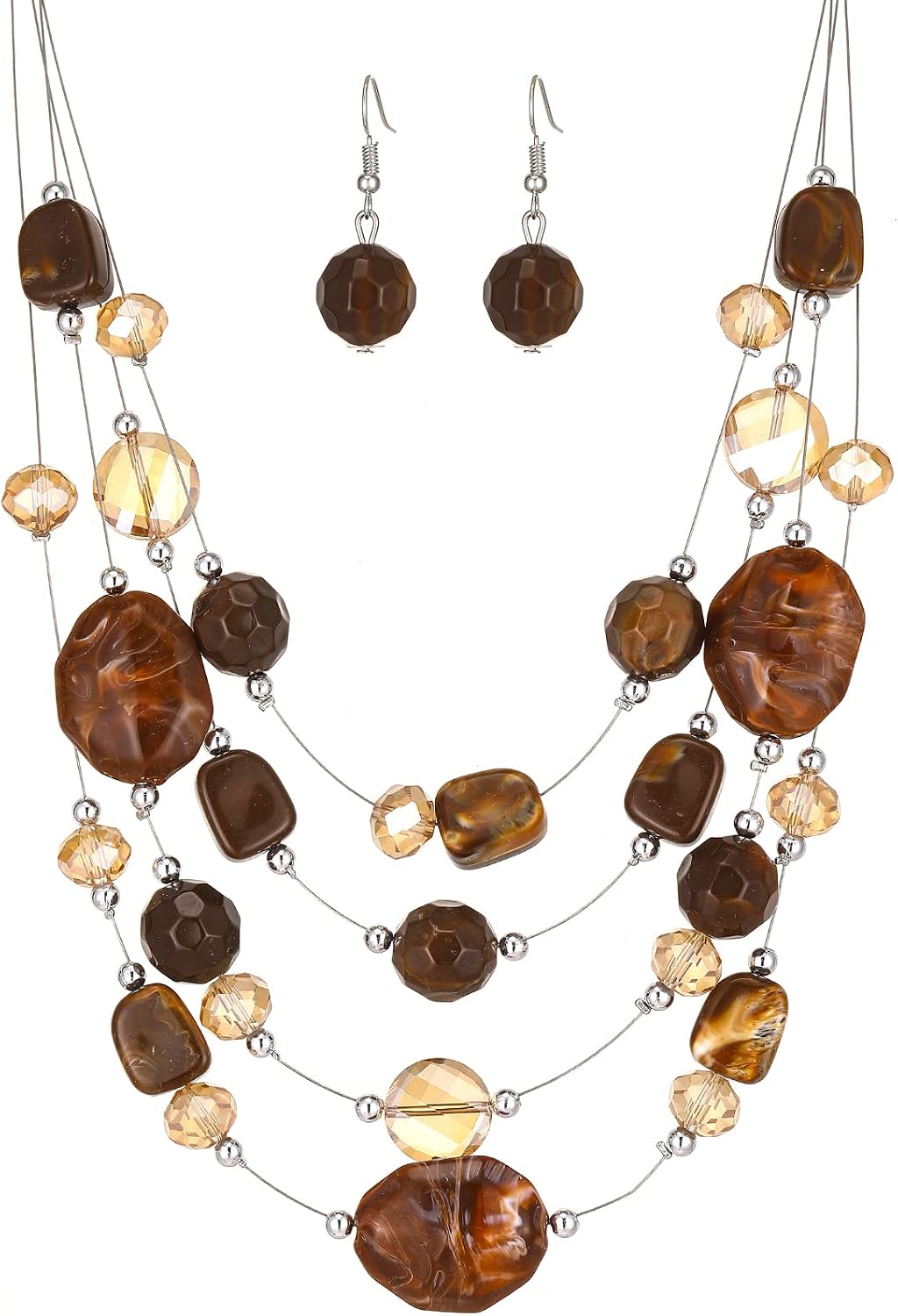 FULU AUTUMN Boho Multilayer Pearl Necklace Women's Pearl Statement Necklace and Earrings Set Fashion Jewellery for Mothers Wife Grandma Fashion Gifts