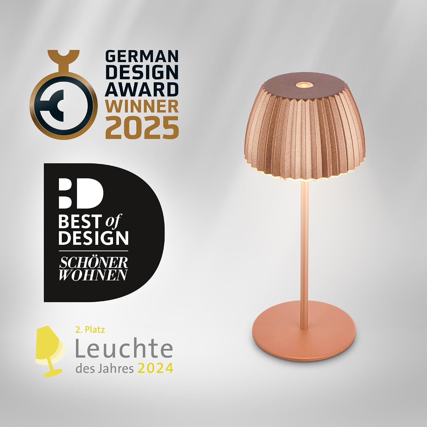 BRILONER Riffle Mini LED Table Lamp, Wireless, IP44, with Light Edge, Touch Dimmer, Replaceable Battery, Bedside Lamp, Battery-Operated, German Design Award Winner 2025, 8.5 x 20 cm, Copper-Coloured – Bild 8