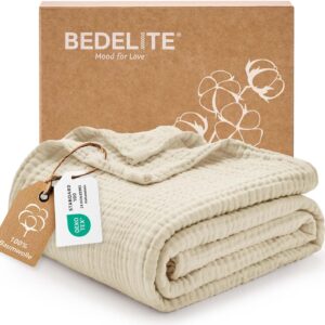 BEDELITE Muslin Blanket 150 x 200 cm for Adults – Soft & Breathable Summer Bedspread as Cuddly Blanket Made of Cotton, Lightweight Throw for Bed, Sofa and Couch as Summer Blanket, Beige 150 x 200 cm