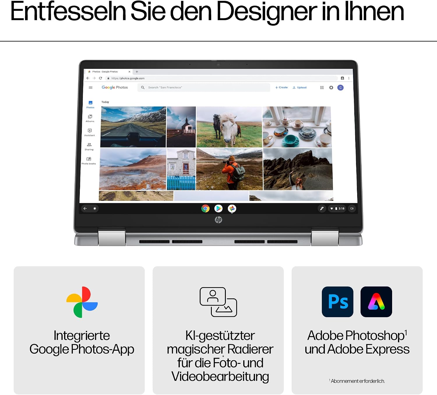 HP Chromebook x360 Laptop (14 Inch HD Touchscreen, Intel N100, Gemini, 4 GB RAM, 128 GB, ChromeOS, QWERTZ) - Silver – Bild 12
