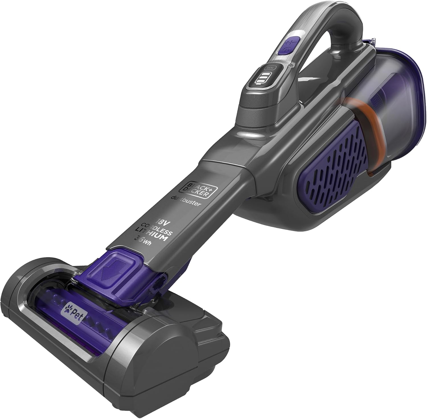 Black+Decker 36 Wh/18 V Cordless Handheld Vacuum Cleaner - Dustbuster Pet with Smart Tech (with Cyclonic Action, Integrated Extendable Crevice Nozzle, including Pet Hair Brush Charging Station with Wall Mount) BHV530BFP