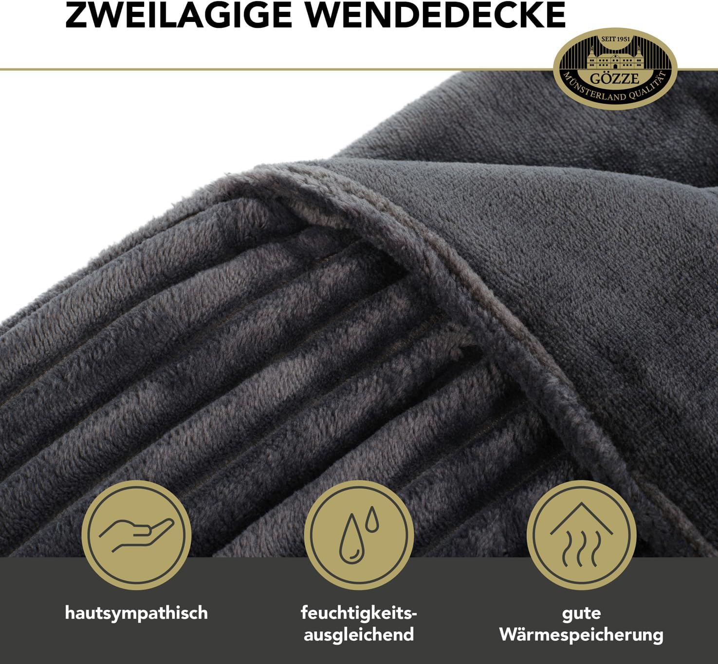 Gözze Blanket Corduroy Look, Polyester, charcoal, 57 x 38 x 15 cm – Bild 3