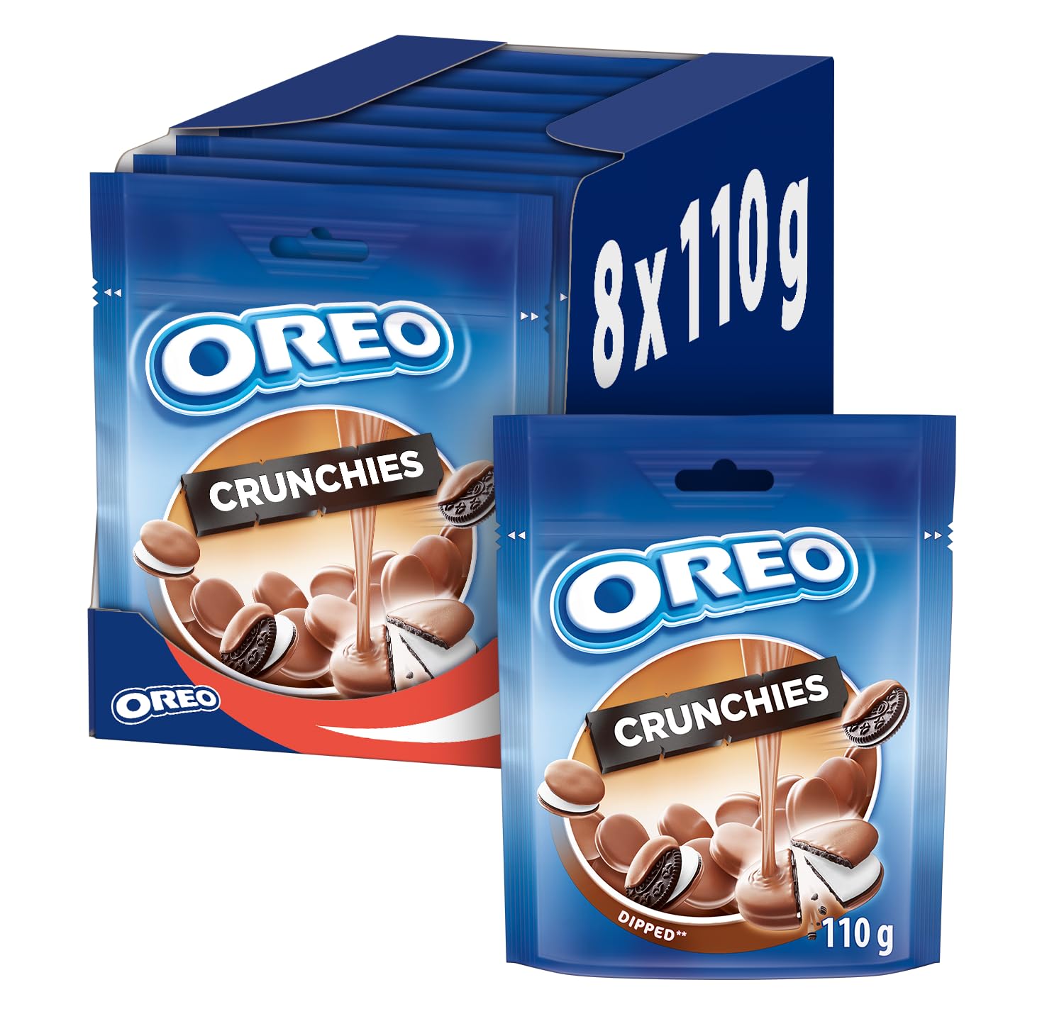 OREO Crunchies Chocolate Dip Vanilla Cream 110g (Pack of 8)